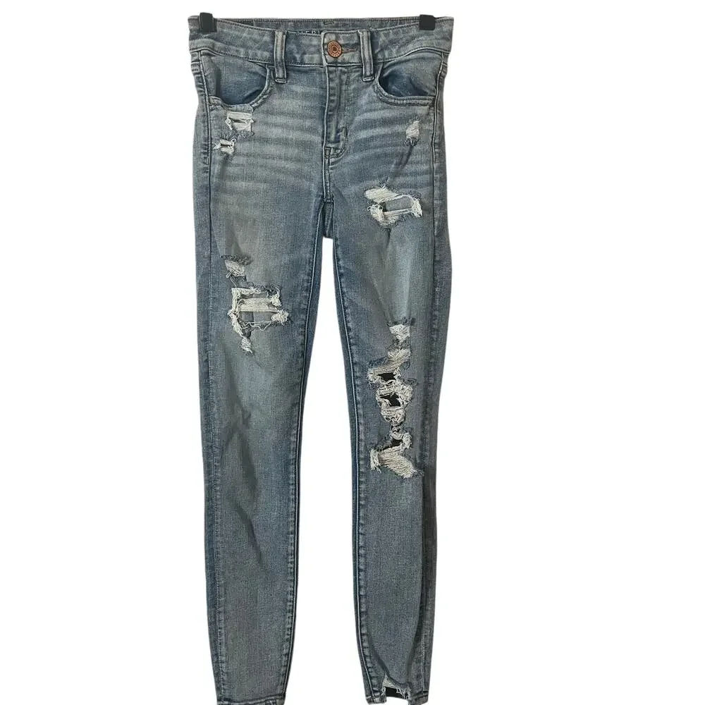American Eagle Jeans Women’s Size 0 Light Wash Distressed NexT Level Stretch